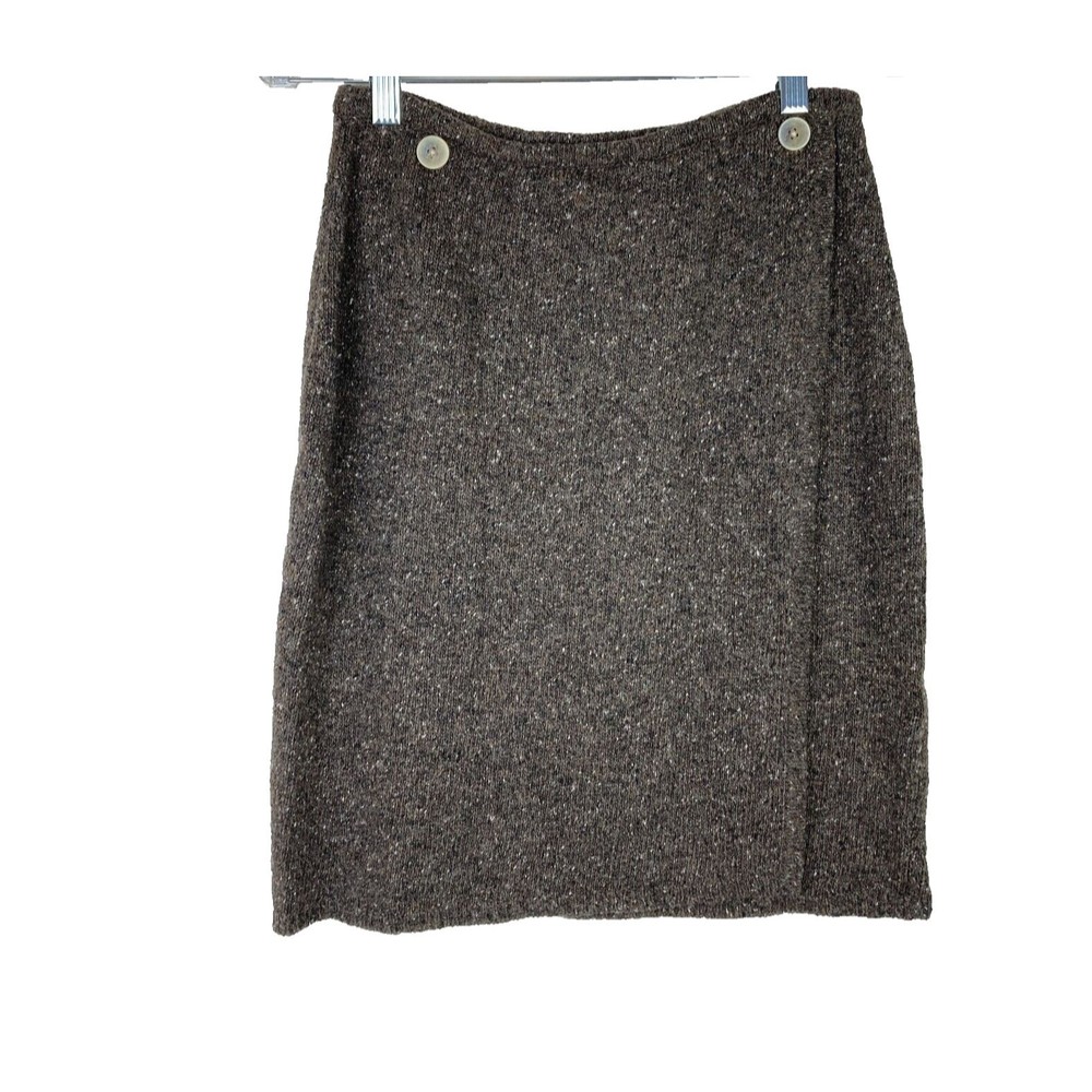 Vittadini Sport Knee Length Pencil Skirt Size M Silk Blend Brown Faux Wrap